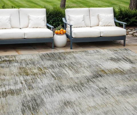 8' X 10' Brown And Taupe Abstract Washable Indoor Outdoor Area Rug