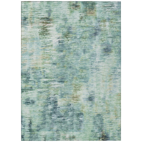 3' X 5' Teal Blue Green And Ivory Abstract Washable Indoor Outdoor Area Rug