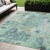 5' X 8' Teal Blue Green And Ivory Abstract Washable Indoor Outdoor Area Rug