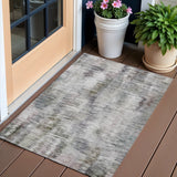 3' X 5' Taupe Gray And Silver Abstract Washable Indoor Outdoor Area Rug