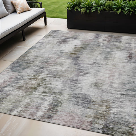 5' X 8' Taupe Gray And Silver Abstract Washable Indoor Outdoor Area Rug
