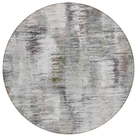 8' Taupe Gray And Silver Round Abstract Washable Indoor Outdoor Area Rug