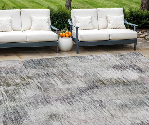8' X 10' Taupe Gray And Silver Abstract Washable Indoor Outdoor Area Rug