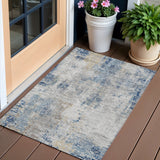 3' X 5' Denim Blue And Sky Blue Abstract Washable Indoor Outdoor Area Rug
