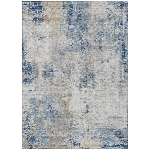3' X 5' Denim Blue And Sky Blue Abstract Washable Indoor Outdoor Area Rug