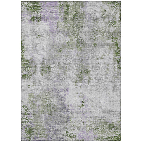 5' X 8' Olive Green And Gray Abstract Washable Indoor Outdoor Area Rug