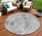 8' Olive Green And Gray Round Abstract Washable Indoor Outdoor Area Rug