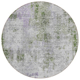 8' Olive Green And Gray Round Abstract Washable Indoor Outdoor Area Rug