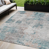 5' X 8' Teal Blue Beige And Copper Abstract Washable Indoor Outdoor Area Rug