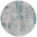 8' Teal Blue Beige And Copper Round Abstract Washable Indoor Outdoor Area Rug