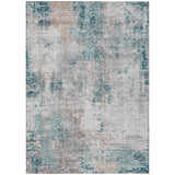 8' X 10' Teal Blue Beige And Copper Abstract Washable Indoor Outdoor Area Rug