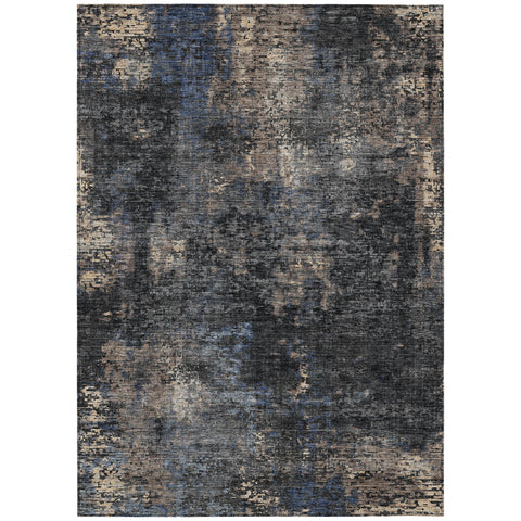 5' X 8' Charcoal Gray And Silver Abstract Washable Indoor Outdoor Area Rug