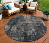 8' Charcoal Gray And Silver Round Abstract Washable Indoor Outdoor Area Rug