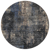 8' Charcoal Gray And Silver Round Abstract Washable Indoor Outdoor Area Rug