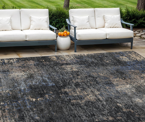 8' X 10' Charcoal Gray And Silver Abstract Washable Indoor Outdoor Area Rug