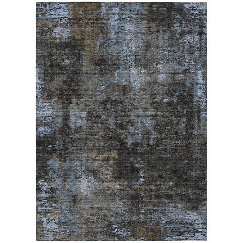 5' X 8' Graphite Charcoal And Silver Abstract Washable Indoor Outdoor Area Rug