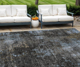 8' X 10' Graphite Charcoal And Silver Abstract Washable Indoor Outdoor Area Rug