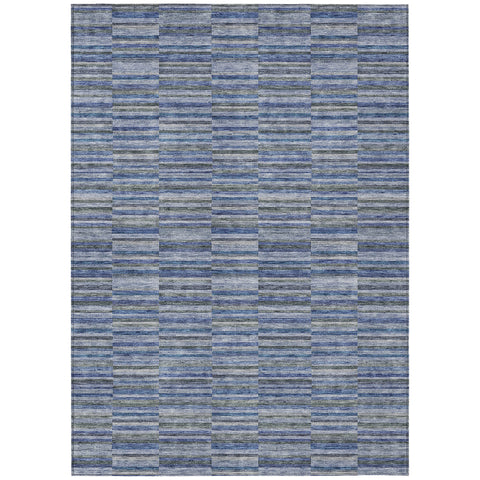 3' X 5' Navy Blue And Denim Blue Striped Washable Indoor Outdoor Area Rug