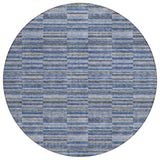 8' Navy Blue And Denim Blue Round Striped Washable Indoor Outdoor Area Rug