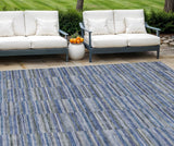 8' X 10' Navy Blue And Denim Blue Striped Washable Indoor Outdoor Area Rug