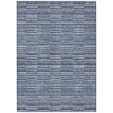 8' X 10' Navy Blue And Denim Blue Striped Washable Indoor Outdoor Area Rug