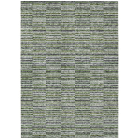 3' X 5' Olive Green And Gray Striped Washable Indoor Outdoor Area Rug