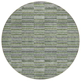 8' Olive Green And Gray Round Striped Washable Indoor Outdoor Area Rug