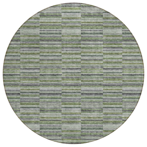 8' Olive Green And Gray Round Striped Washable Indoor Outdoor Area Rug