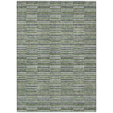 8' X 10' Olive Green And Gray Striped Washable Indoor Outdoor Area Rug