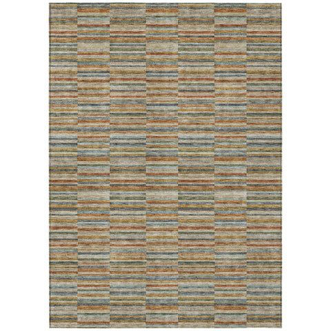 3' X 5' Orange Copper And Gray Striped Washable Indoor Outdoor Area Rug