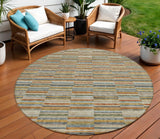 8' Orange Copper And Gray Round Striped Washable Indoor Outdoor Area Rug