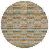 8' Orange Copper And Gray Round Striped Washable Indoor Outdoor Area Rug