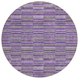 8' Purple And Lavender Round Striped Washable Indoor Outdoor Area Rug