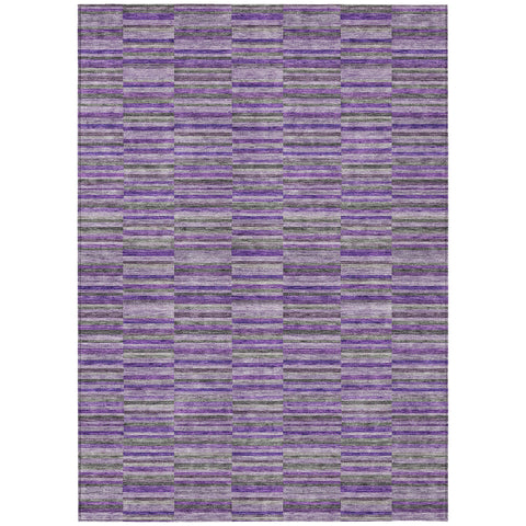 8' X 10' Purple And Lavender Striped Washable Indoor Outdoor Area Rug
