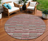 8' Red Beige And Copper Round Striped Washable Indoor Outdoor Area Rug