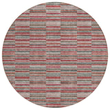 8' Red Beige And Copper Round Striped Washable Indoor Outdoor Area Rug