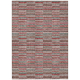 8' X 10' Red Beige And Copper Striped Washable Indoor Outdoor Area Rug