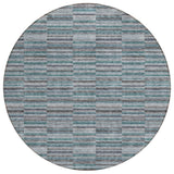8' Teal Blue Aqua And Gray Round Striped Washable Indoor Outdoor Area Rug