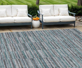 8' X 10' Teal Blue Aqua And Gray Striped Washable Indoor Outdoor Area Rug