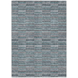 8' X 10' Teal Blue Aqua And Gray Striped Washable Indoor Outdoor Area Rug