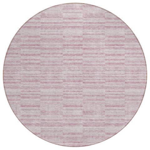 8' Blush Pink And Beige Round Striped Washable Indoor Outdoor Area Rug