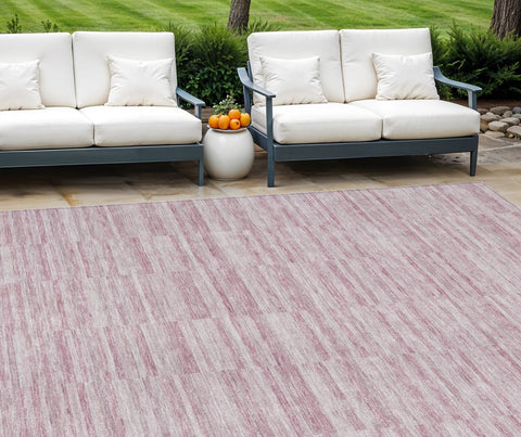 8' X 10' Blush Pink And Beige Striped Washable Indoor Outdoor Area Rug