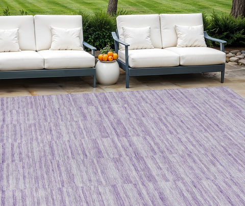 8' X 10' Plum And Purple Striped Washable Indoor Outdoor Area Rug