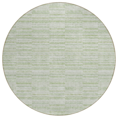 8' Sage And Green Round Striped Washable Indoor Outdoor Area Rug