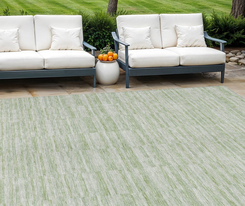 8' X 10' Sage And Green Striped Washable Indoor Outdoor Area Rug