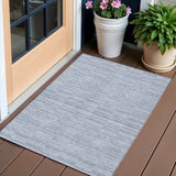 3' X 5' Sky Blue And Denim Blue Striped Washable Indoor Outdoor Area Rug