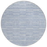 8' Sky Blue And Denim Blue Round Striped Washable Indoor Outdoor Area Rug