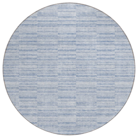8' Sky Blue And Denim Blue Round Striped Washable Indoor Outdoor Area Rug