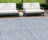 8' X 10' Sky Blue And Denim Blue Striped Washable Indoor Outdoor Area Rug