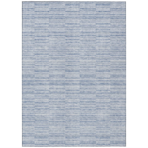 8' X 10' Sky Blue And Denim Blue Striped Washable Indoor Outdoor Area Rug